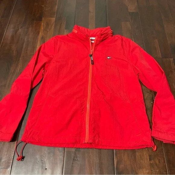 Tommy Hilfiger Vintage Red Windbreaker Womens Size Large Full Zip - Picture 2 of 10